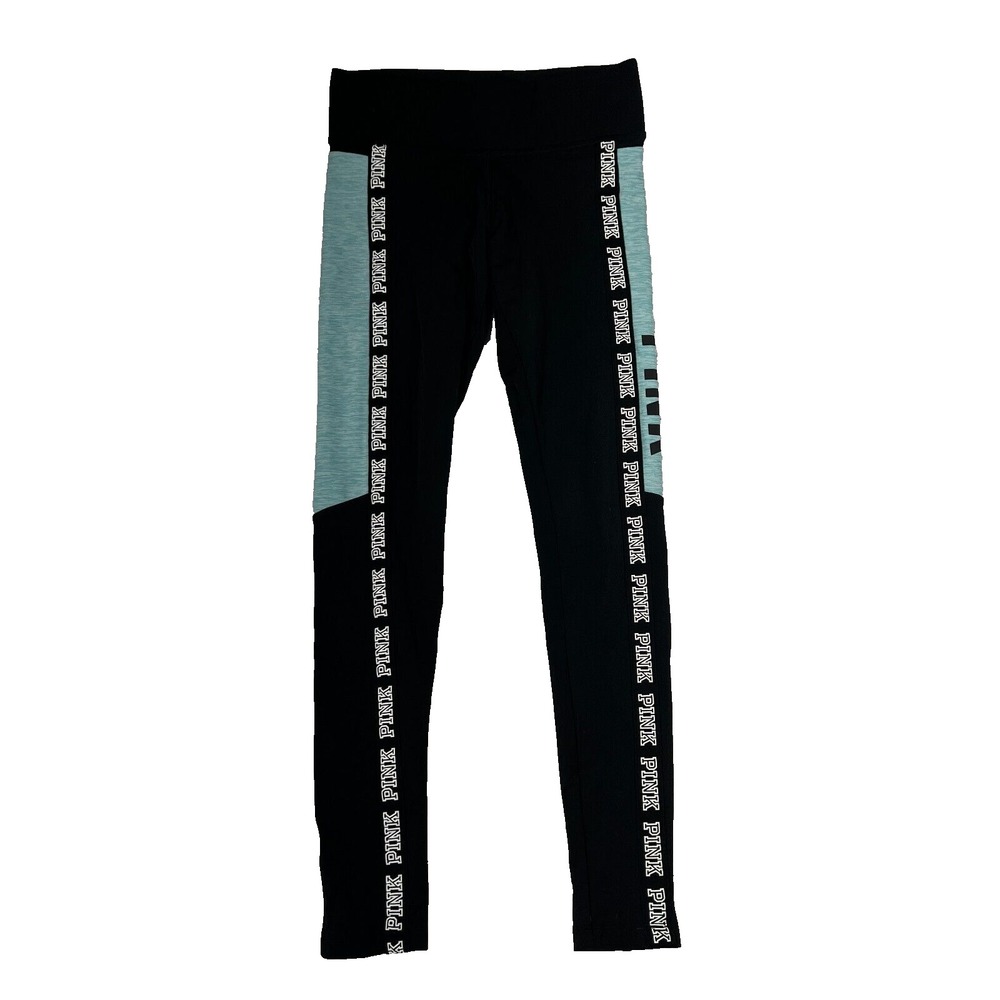 Victoria's Secret Pink Ultimate Leggings Womens XS Black Cyan Side Stripe Gym